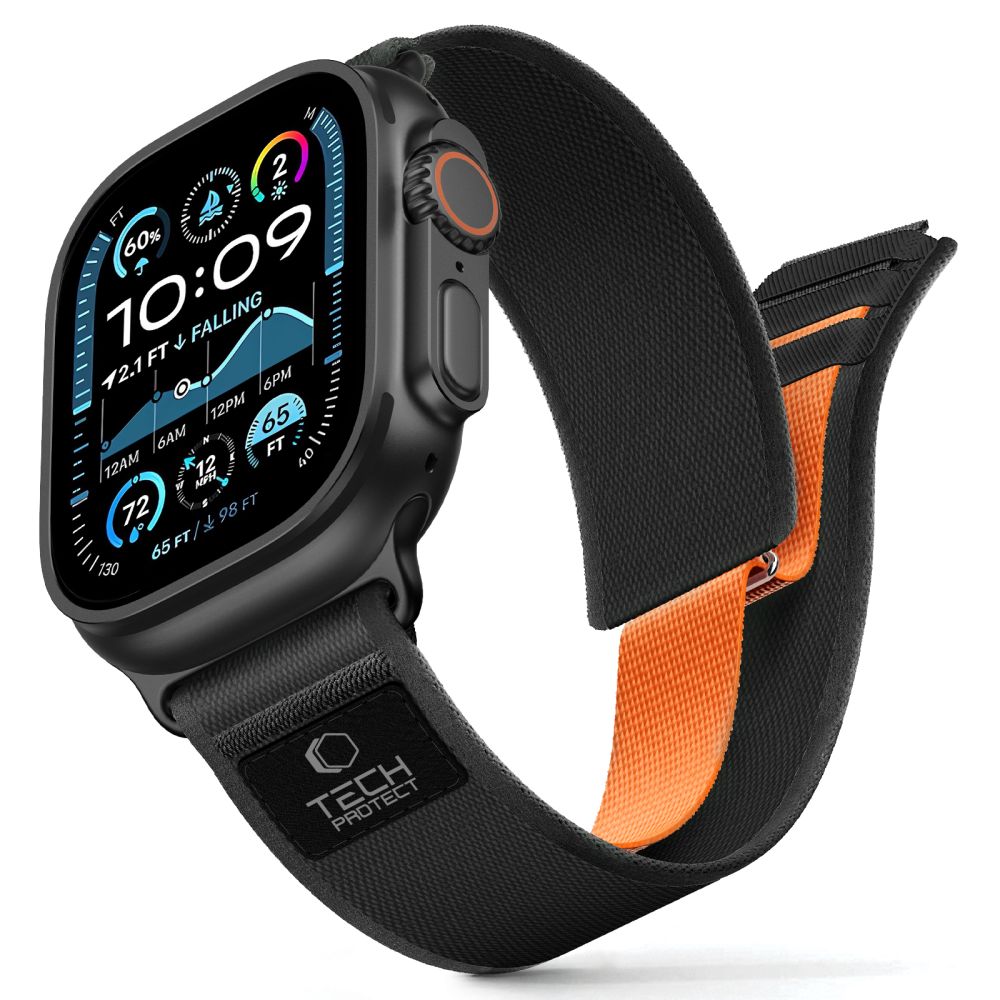 Tech-Protect Nylon Elite Strap til Apple Watch 44 / 45 / 46 / 49 mm - sort og orange