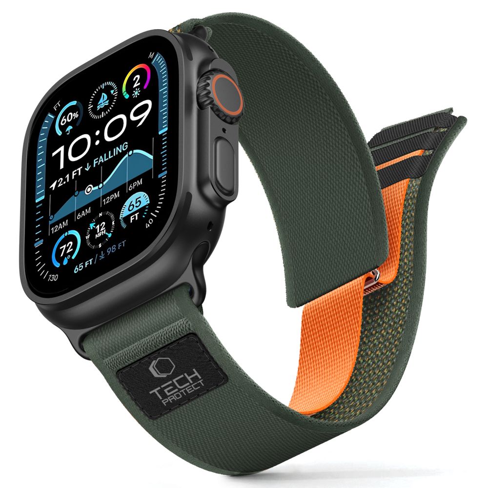 Tech-Protect Nylon Elite Strap til Apple Watch 44/45/46/49 mm - Grøn/Orange