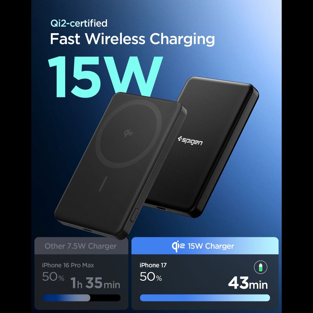Spigen Essential EA2205MQ 5000MAH 22.5W QI2 Power Bank - sort