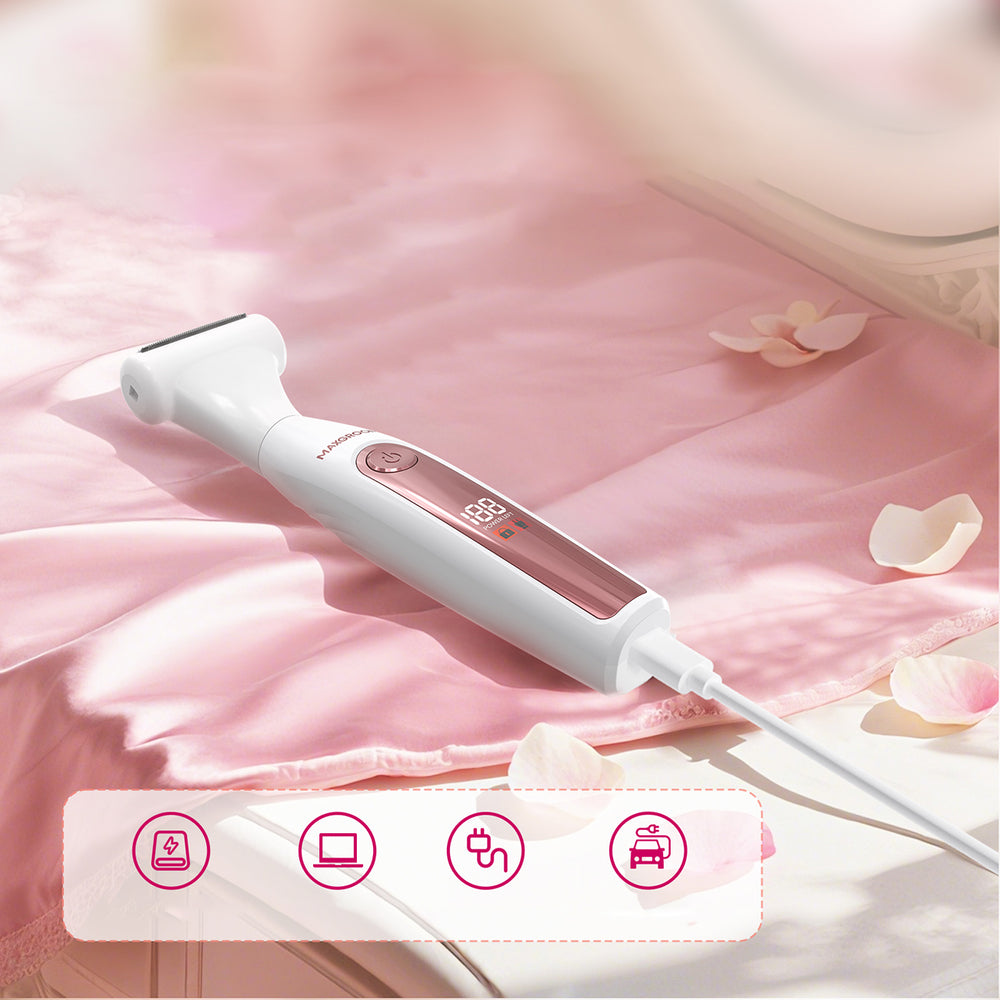 MAXGROOM ZC-T18 multifunctional women's trimmer with replaceable tips - white and pink