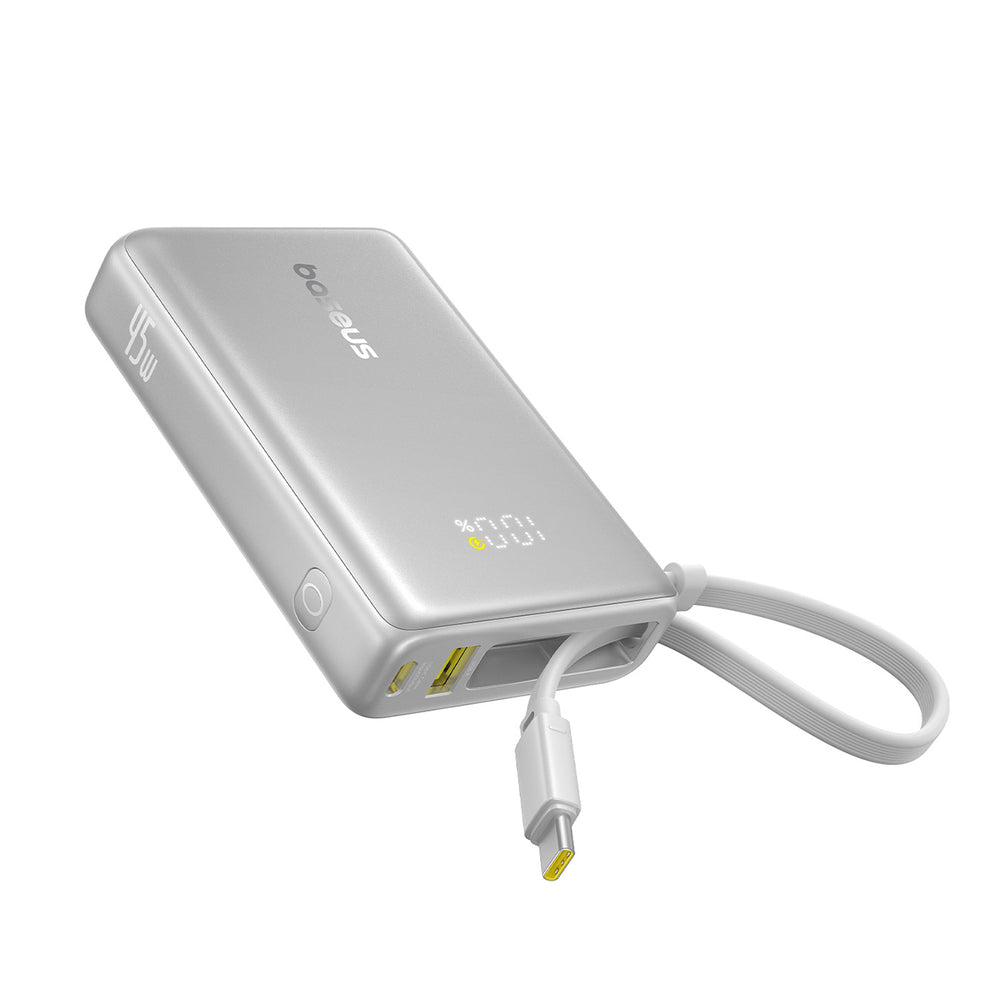 Baseus PicoGo 10000mAh 45W Powerbank with Digital Display and Built-in USB-C Cable - Titanium