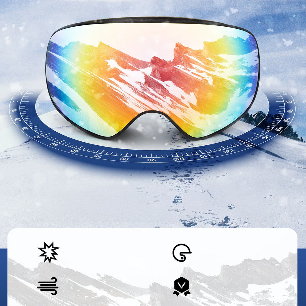 Rockbros SP284 Kids Ski Goggles Anti-Fog with UV Filter Gray Lens with Red Mirror - Black