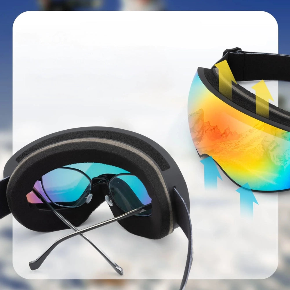 Rockbros SP284 Kids Ski Goggles Anti-Fog with UV Filter Gray Lens with Red Mirror - Black