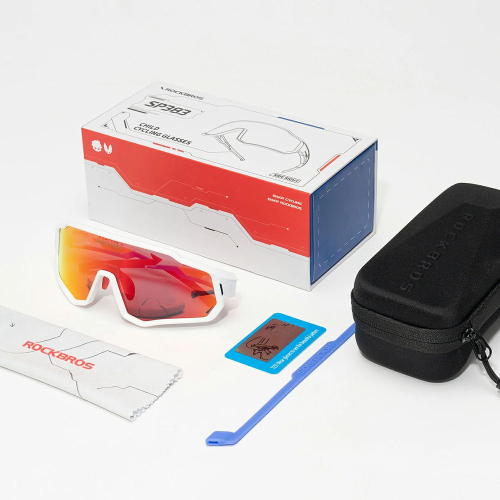 Rockbros SP383 Shining Warrior Cycling Glasses - Matte White Frame, Polarized Red Lenses