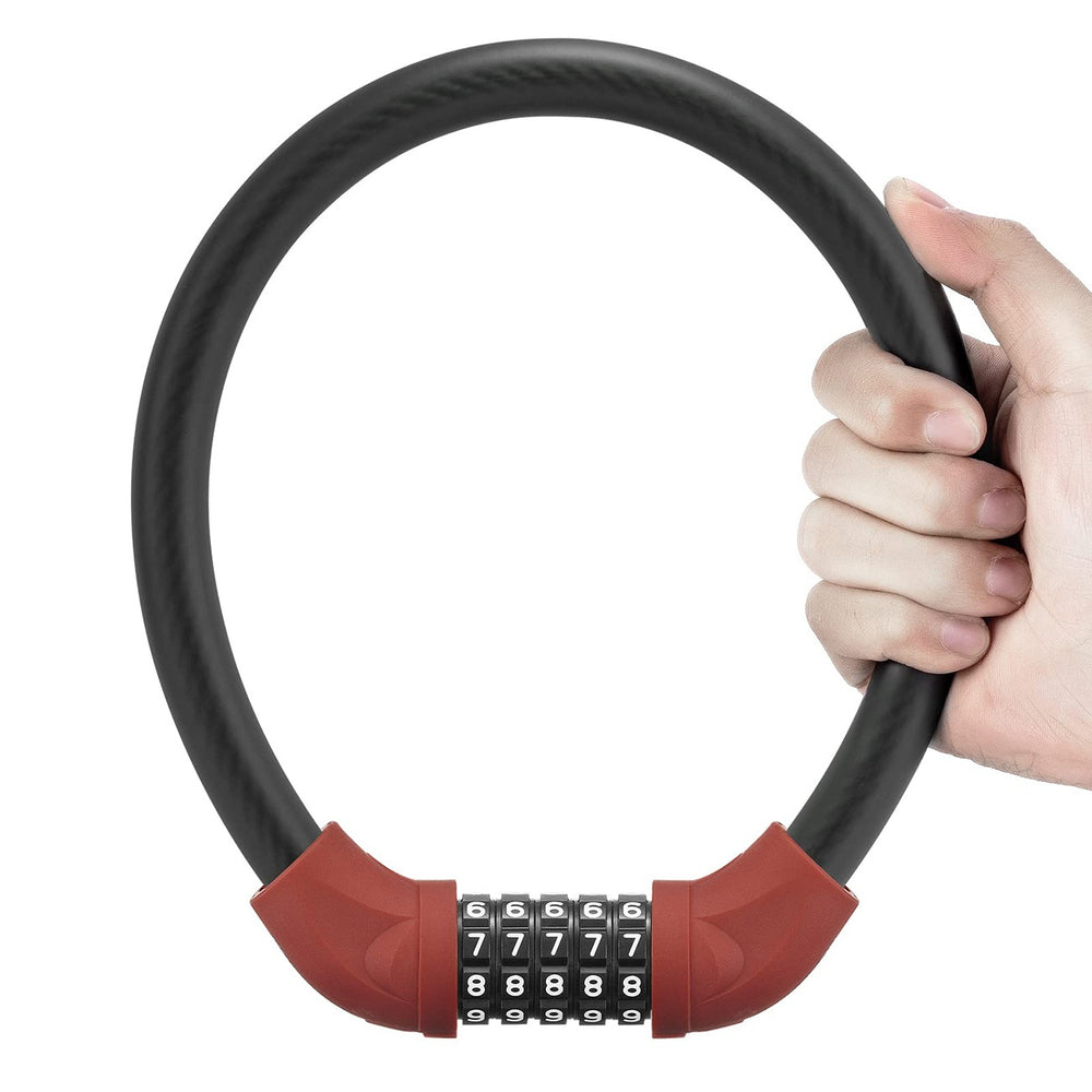 Rockbros RKS870-BK bicycle lock with code, steel cable, 85 cm - red