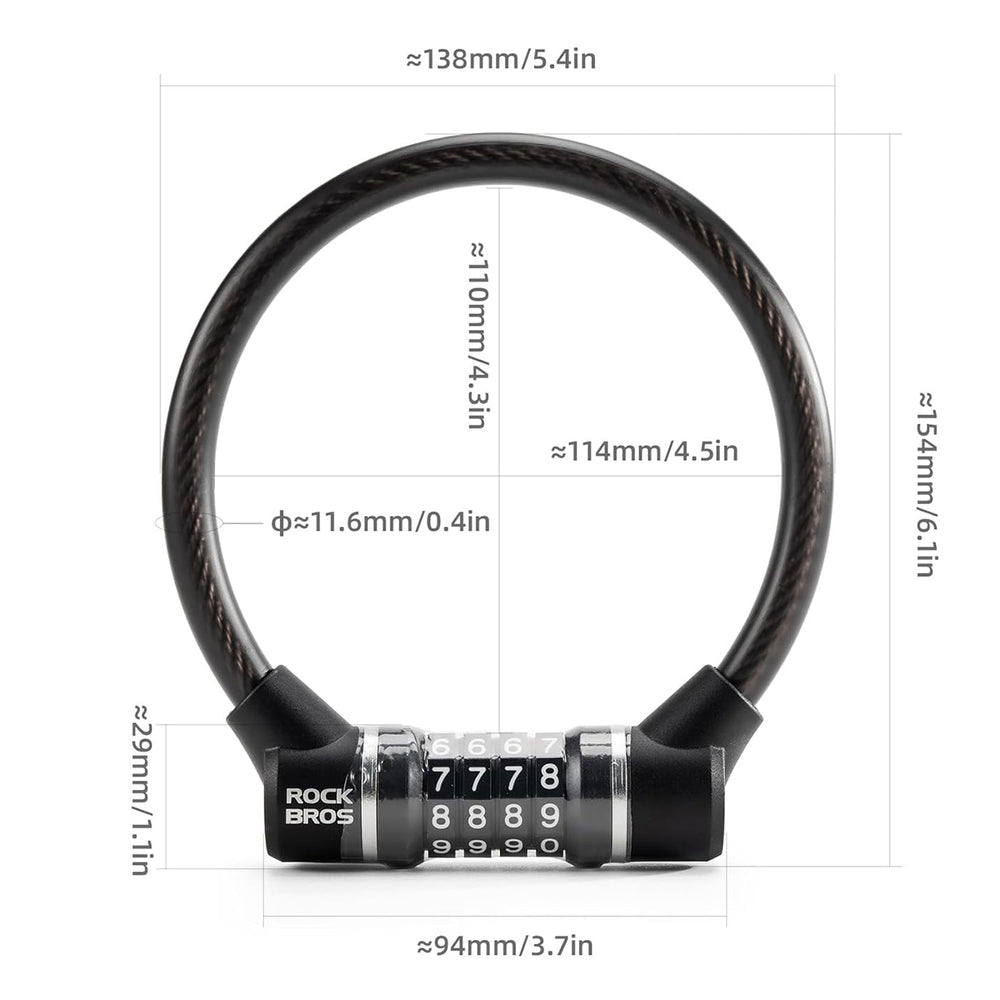 Rockbros 87639-4 bicycle lock with code and steel cable - black