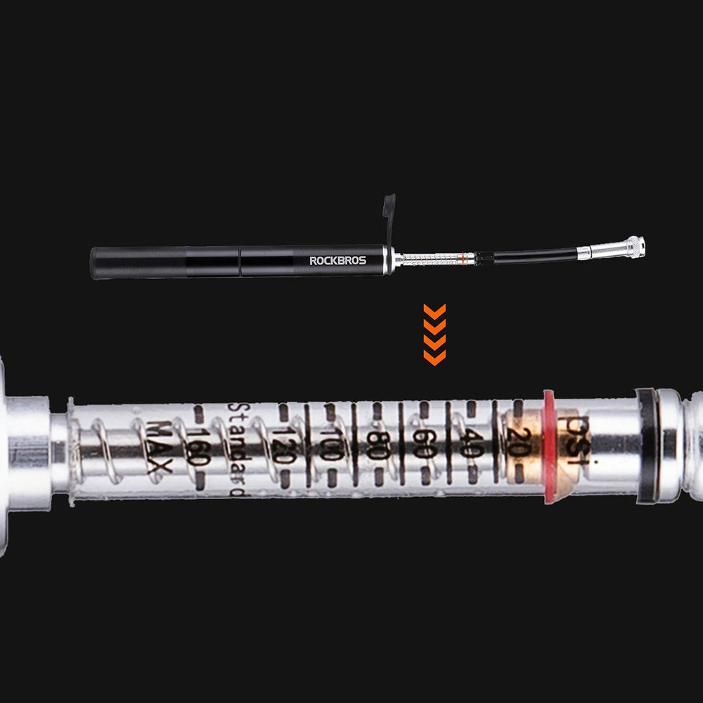 Rockbros JG-PB-004 lightweight bicycle pump with pressure gauge - black