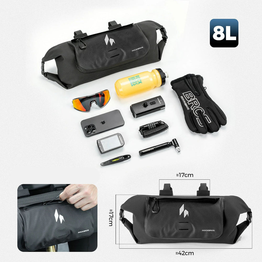 Rockbros AS-154 Waterproof Handlebar Bicycle Bag 8L - Black