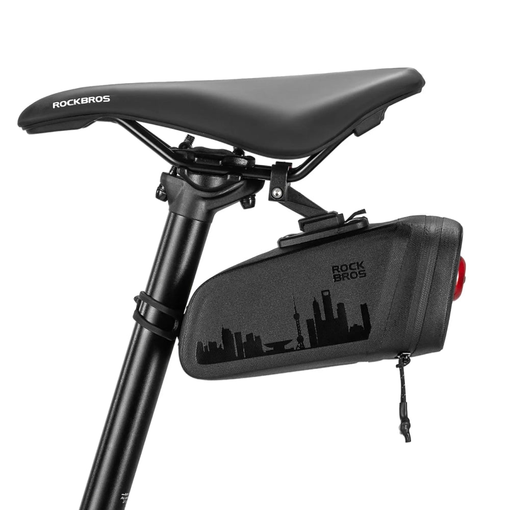 Rockbros AS-141 Lightweight Bicycle Seat Bag with Smart Rear Light - Black