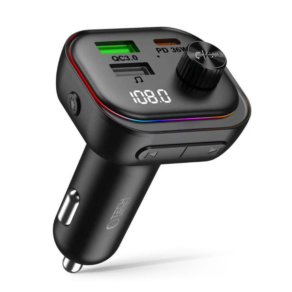 Tech-Protect CC07 3-Port PD 54W Car Charger + Bluetooth FM Transmitter - Black
