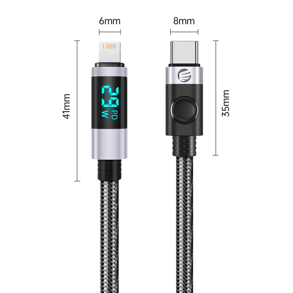 Orico LDC2L USB-C to Lightning PD 29W Cable with LED Display 480Mbps 2m - Black