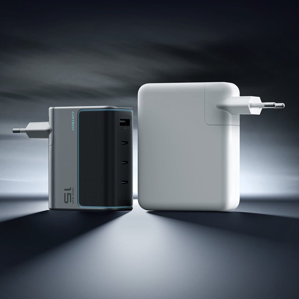 Cuktech AD1404UEU 140W GaN 3x USB-C + USB-A Wall Charger with USB-C Cable - Gray