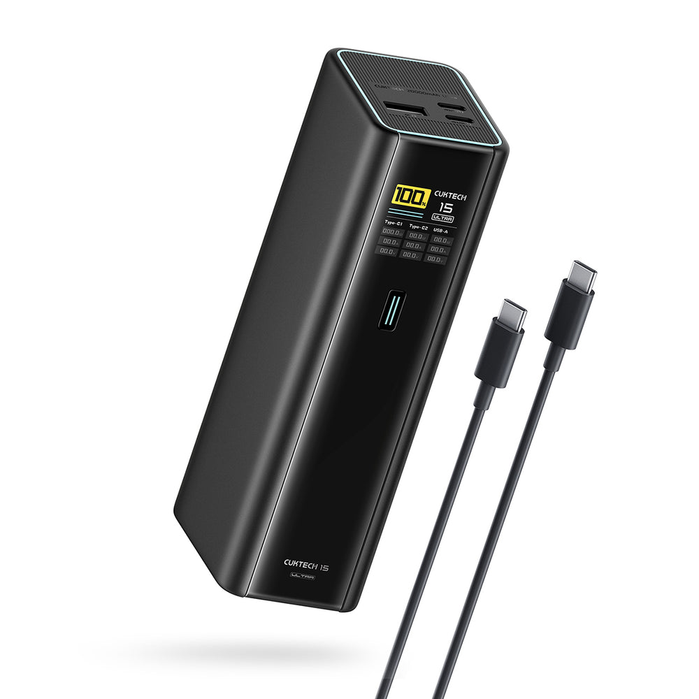 Cuktech PB200U Powerbank 210W 20000mAh 2x USB-C + USB-A with TFT display and 240W USB-C cable - black