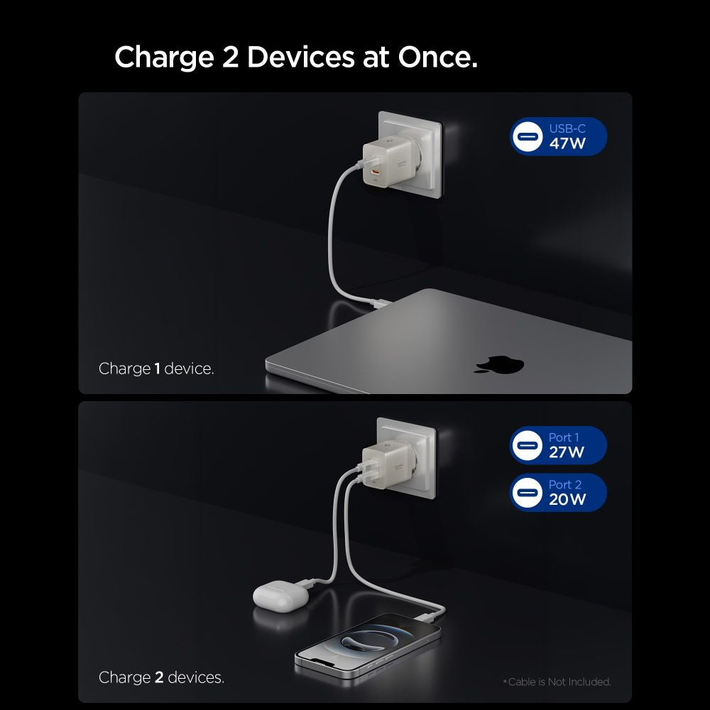 Spigen Essential EE472EU-GAN 2-Port 47W Wall Charger - Titanium