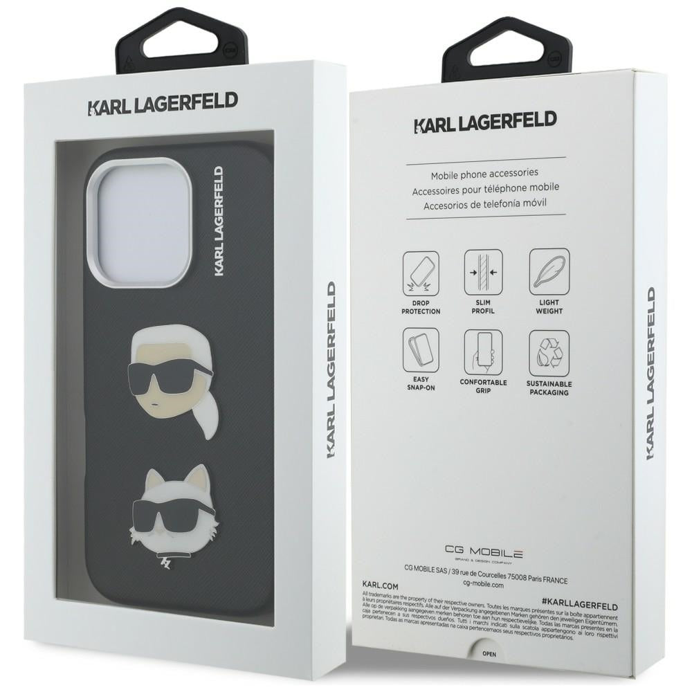 Karl Lagerfeld FW Grained Karl & Choupette Heads Pins Case for iPhone 16 Pro Max - Black