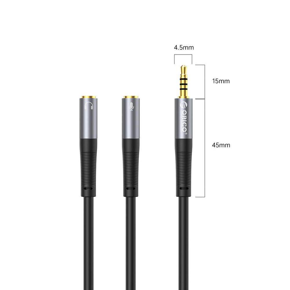 Orico AX2 audio adapter mini jack 3,5 mm hovedtelefon og mikrofon splitter 1 m - sort