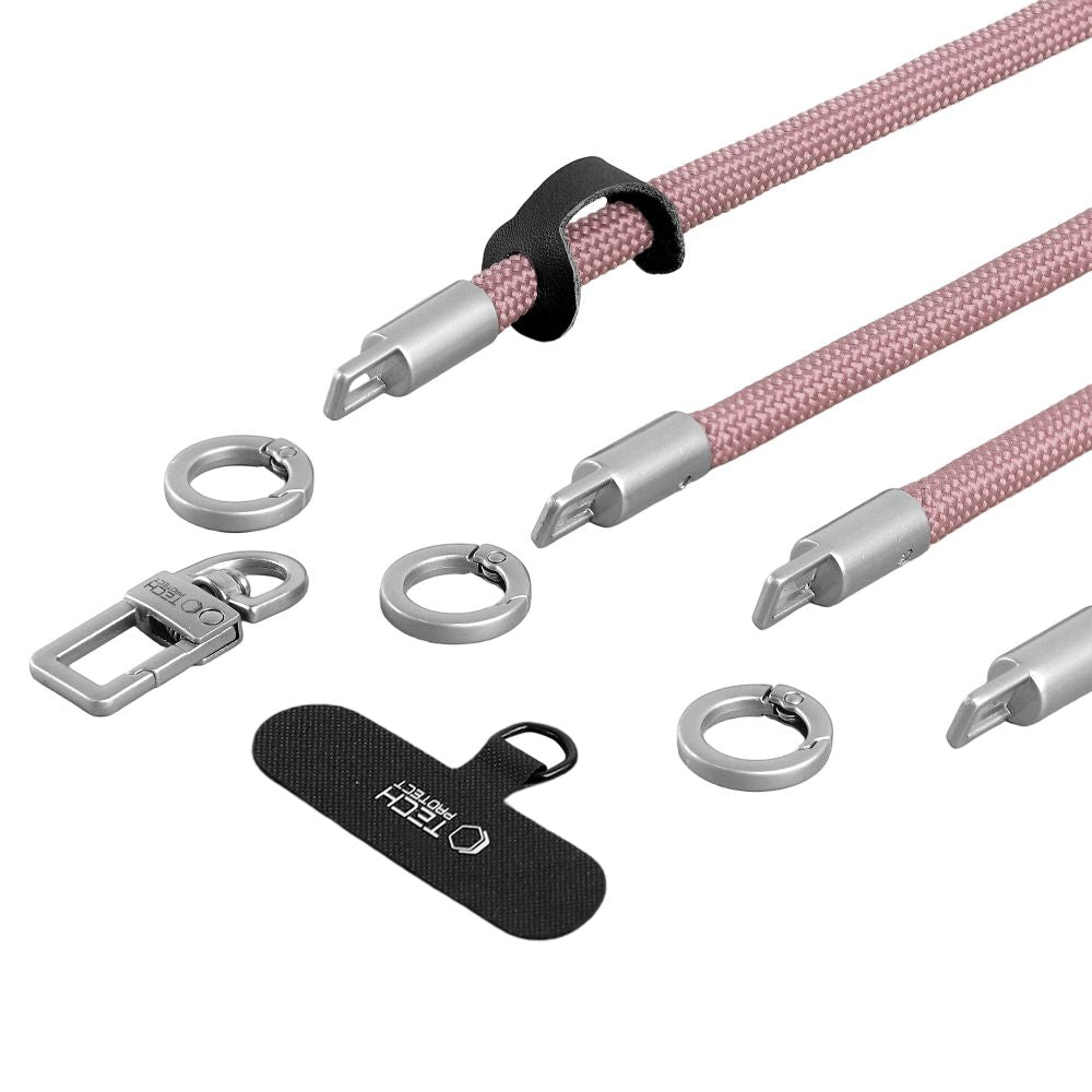 Tech-Protect C10S Crossbody Phone Lanyard (114 cm) + Wrist Strap (31 cm) - Pink Titanium