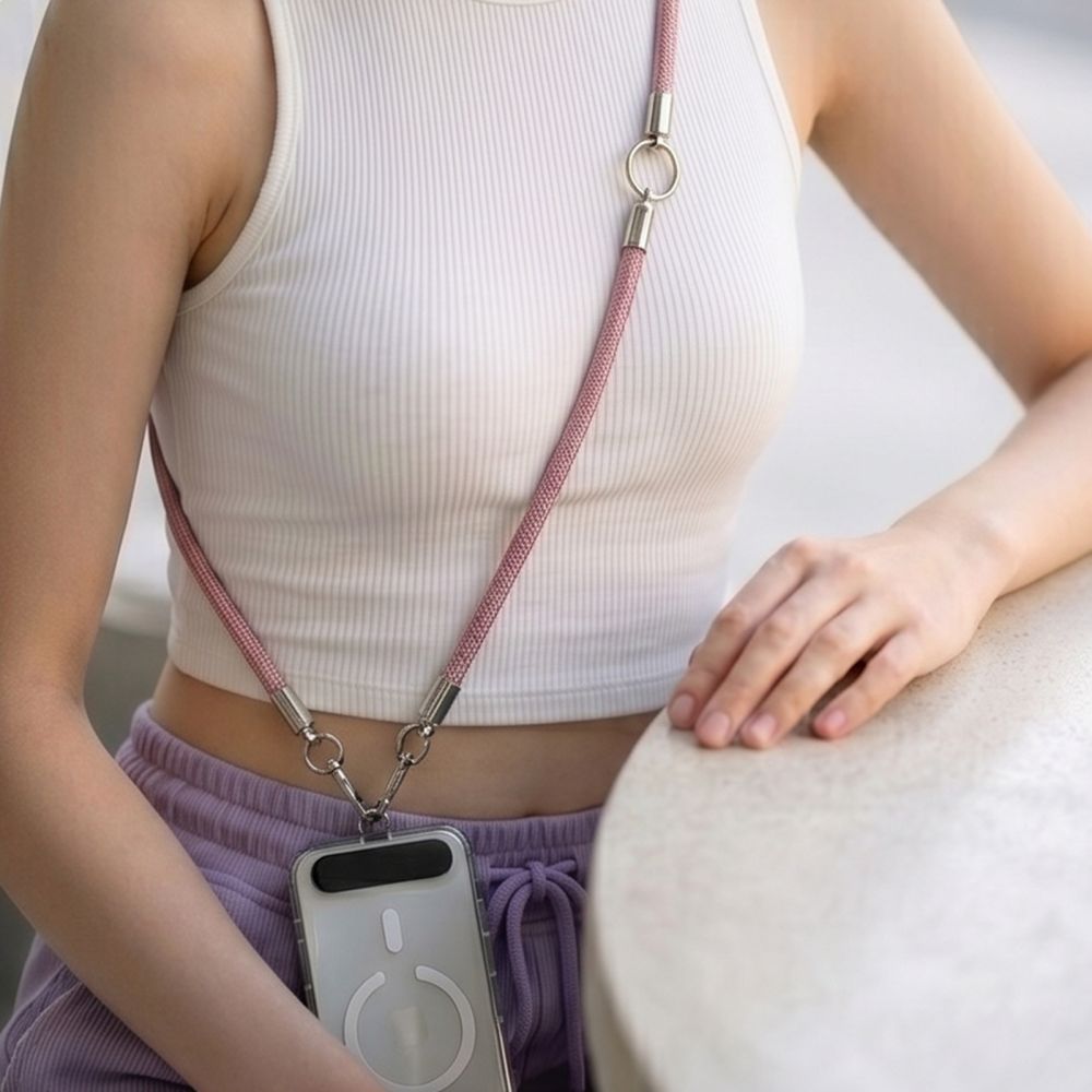 Tech-Protect C10S Crossbody Phone Lanyard (114 cm) + Wrist Strap (31 cm) - Pink Titanium