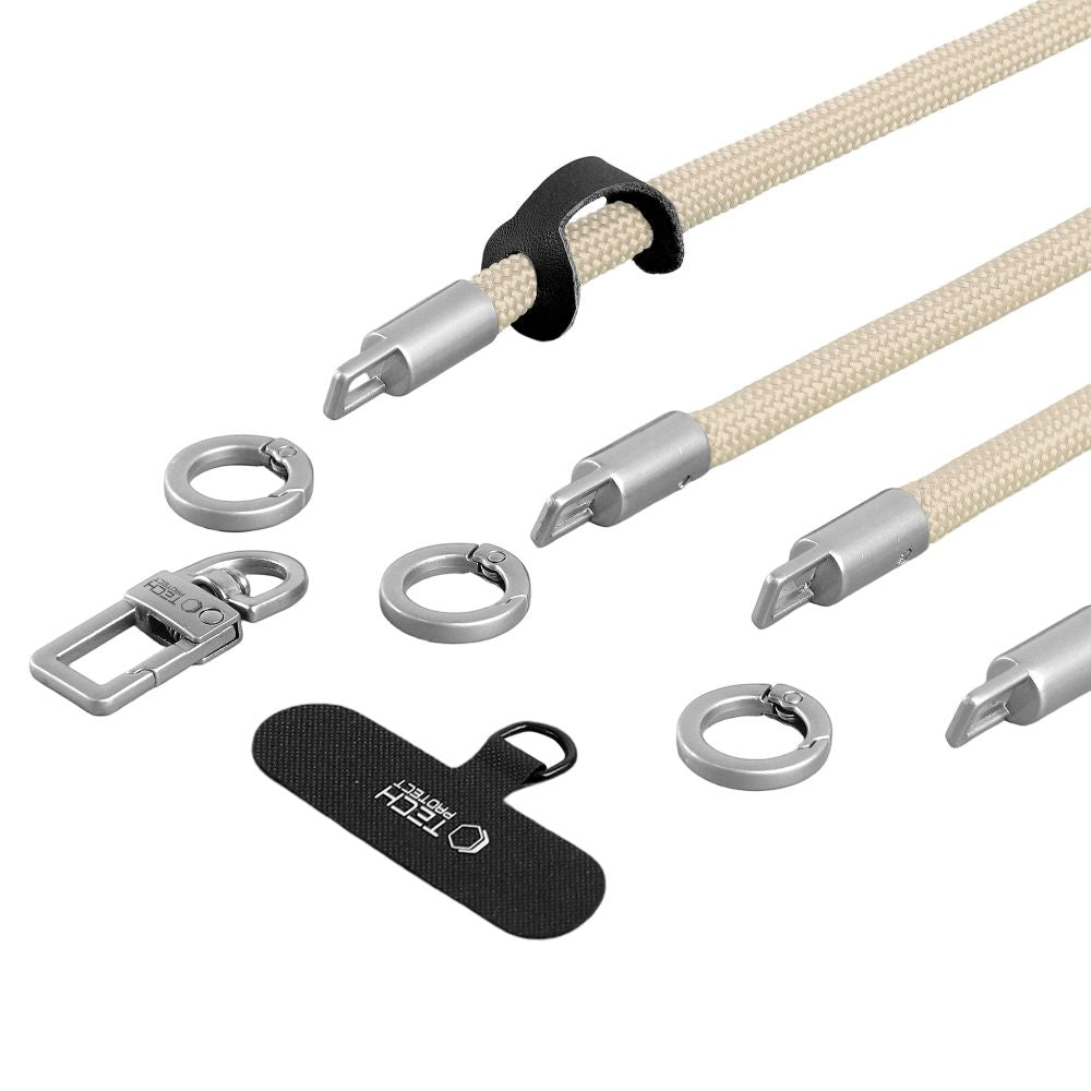 Tech-Protect C10S Crossbody Phone Lanyard (114 cm) + Wrist Strap (31 cm) - Beige Titanium