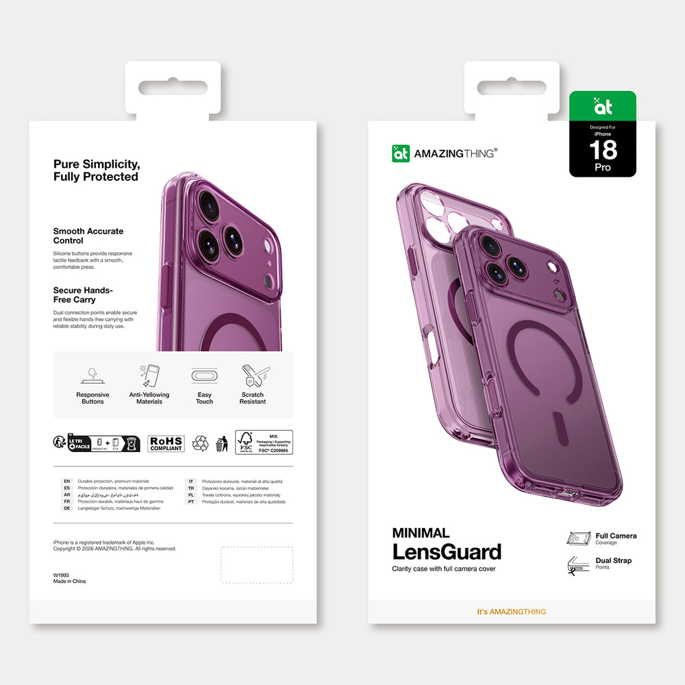 AmazingThing Minimal Mag Lens Case til iPhone 18 Pro med kameraomslag og Lanyard Mount, Kompatibel med MagSafe - Purple