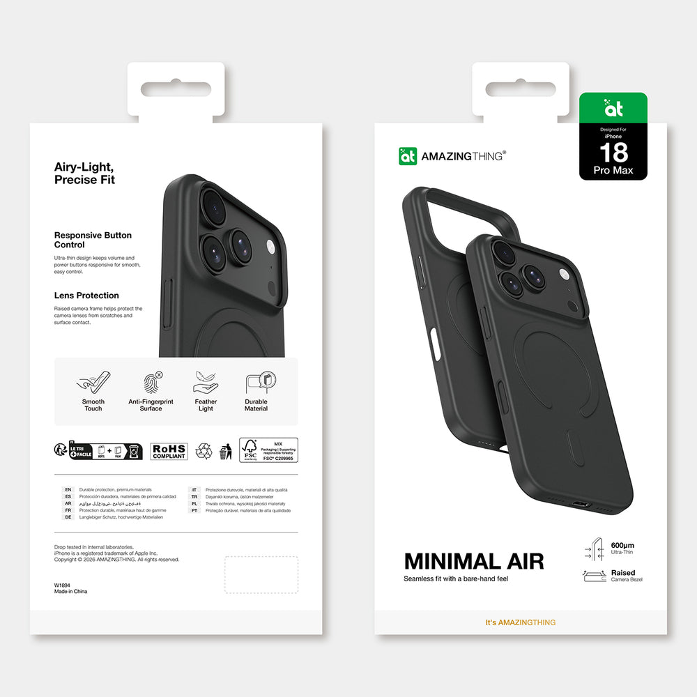 AmazingThing Minimal Air Case til iPhone 18 Pro Max Kompatibel med MagSafe - sort