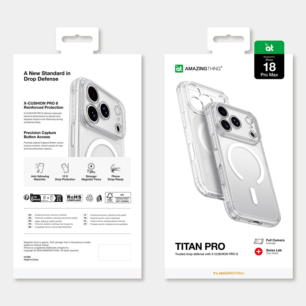 AmazingThing Titan Pro Lens Case til iPhone 18 Pro Max med kamera cover og Lanyard Mount, MagSafe Kompatibel - Clear