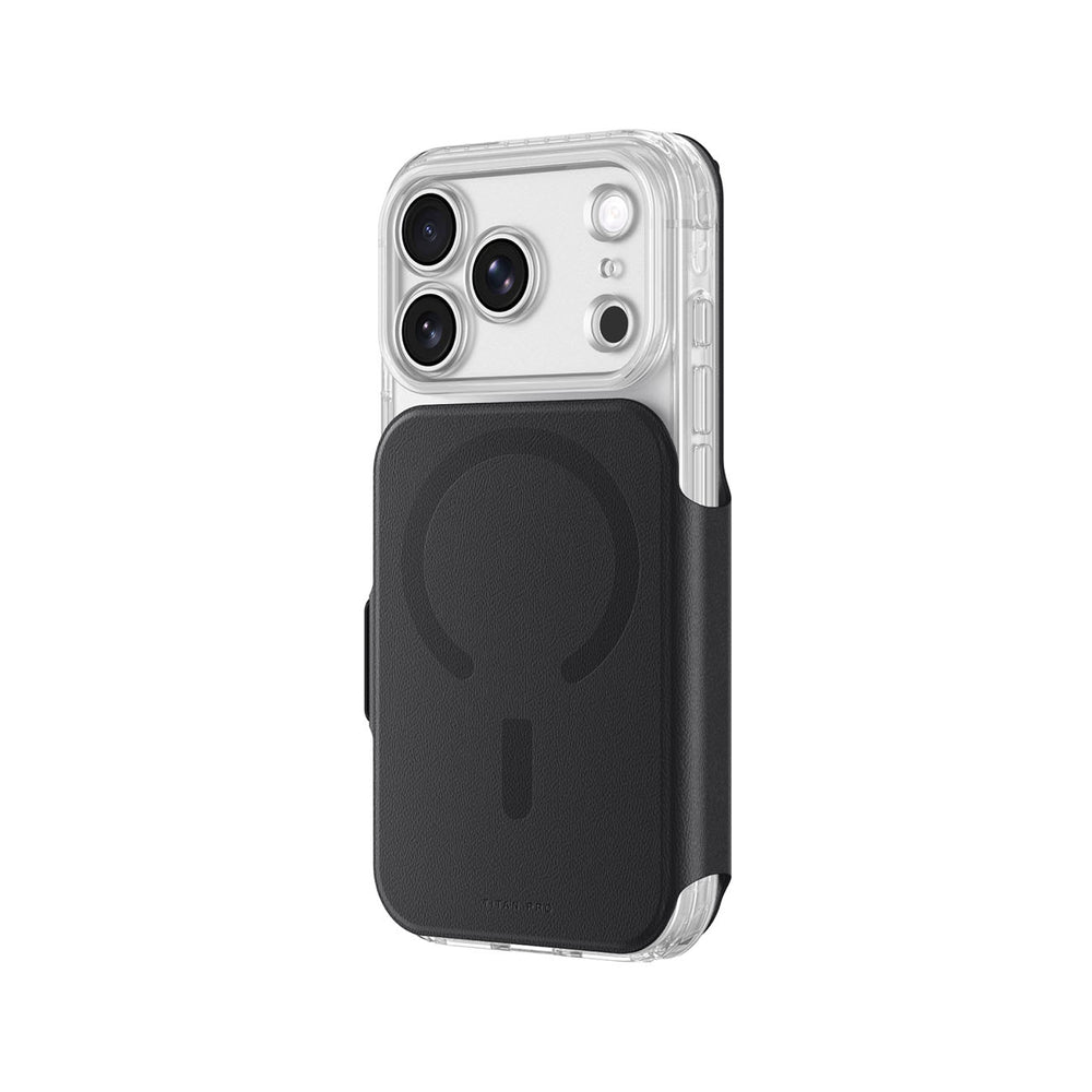 AmazingThing Titan Pro Lens Flip Set iPhone 18 Pro Max Case med Wallet, MagSafe Kompatibel - sort