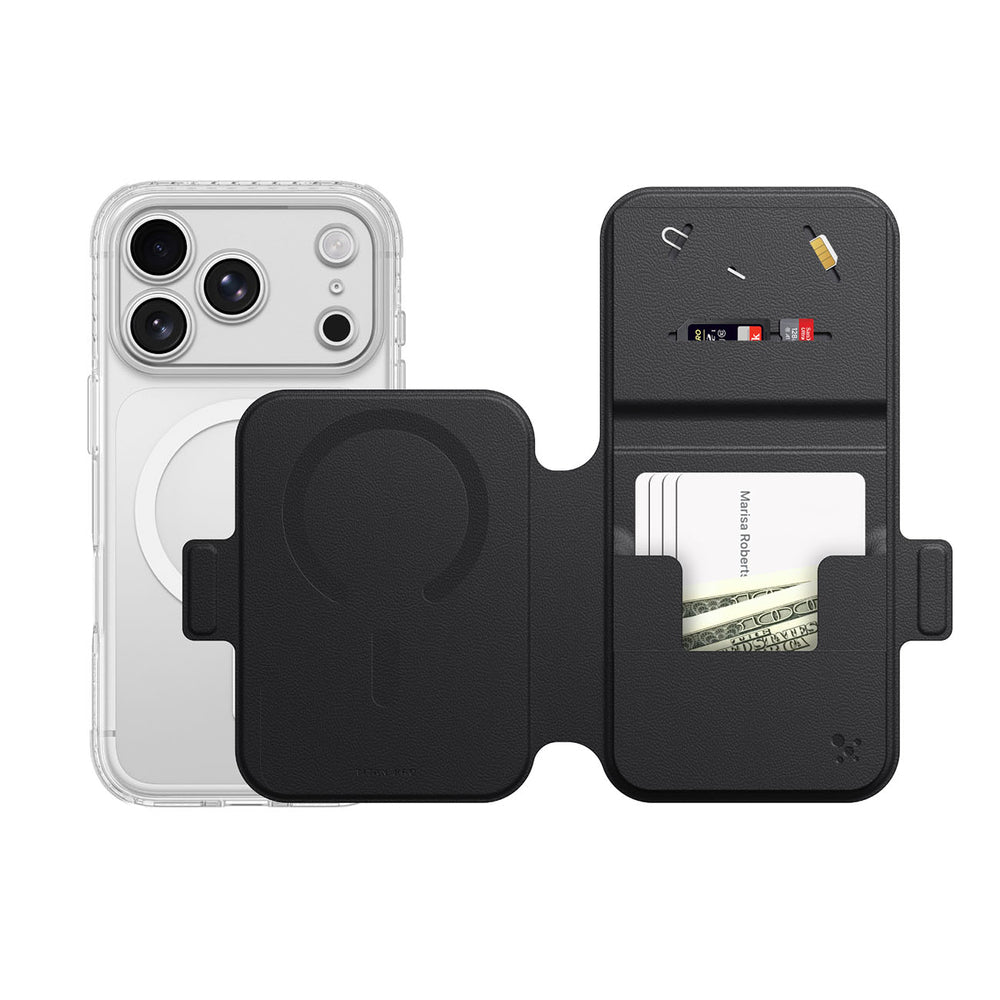 AmazingThing Titan Pro Lens Flip Set iPhone 18 Pro Max Case med Wallet, MagSafe Kompatibel - sort