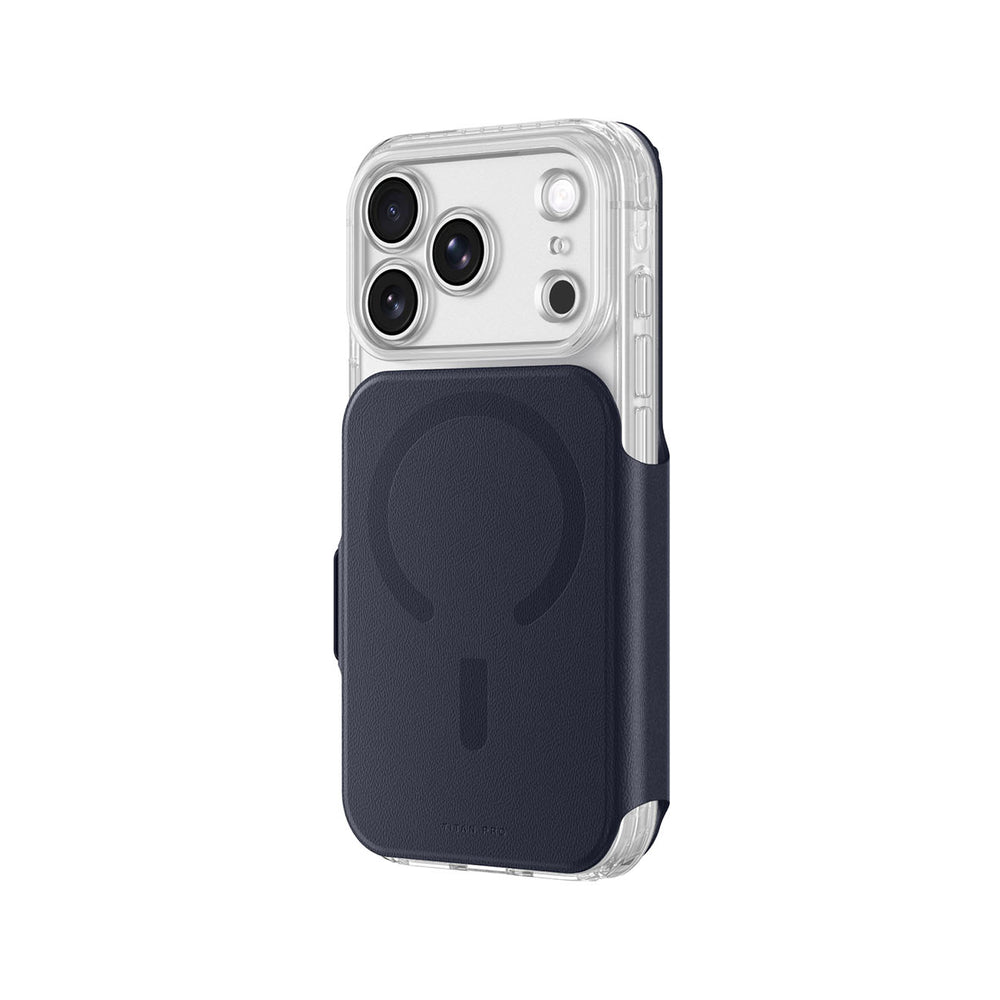 AmazingThing Titan Pro Lens Flip Set Case til iPhone 18 Pro Max med Wallet, MagSafe Kompatibel - Navy Blue