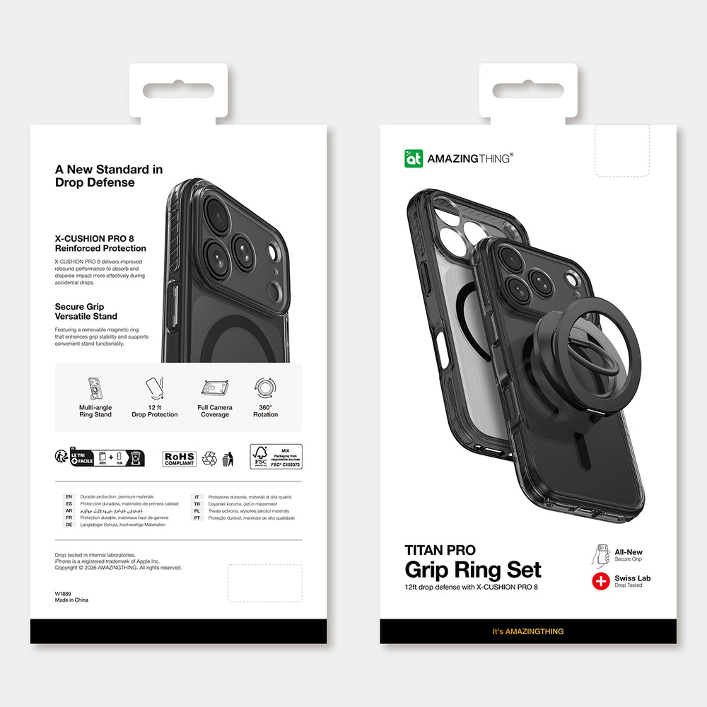 AmazingThing Titan Pro Lens Ring Set Case til iPhone 18 Pro Max med kameraomslag og magnetisk ring kompatibel med MagSafe - sort