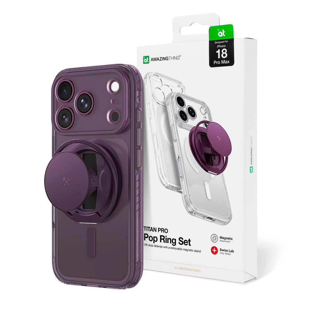 AmazingThing Titan Pro Pop Lens Case til iPhone 18 Pro Max med kameraomslag, greb og stativ, MagSafe kompatibel - Clear/Purple