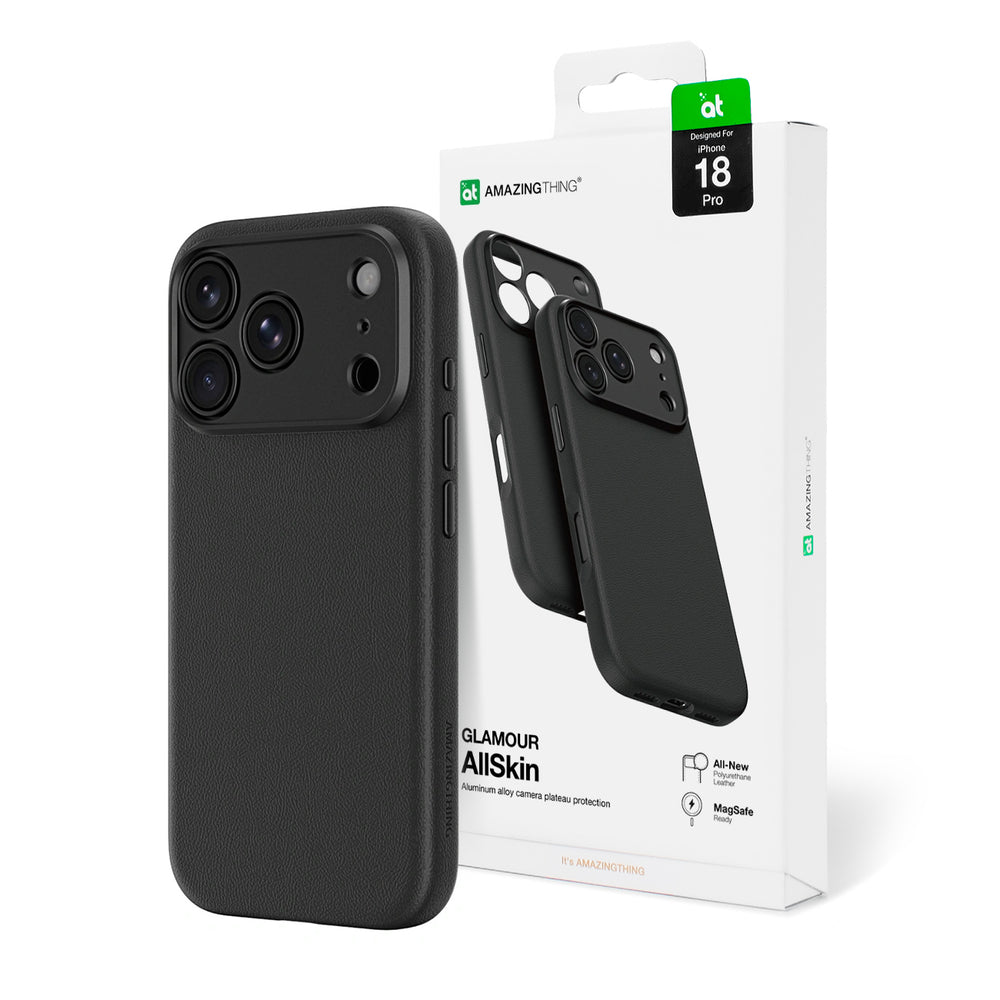 AmazingThing Glamour AllSkin iPhone 18 Pro-kasse med kameraomslag, MagSafe-kompatibel - sort