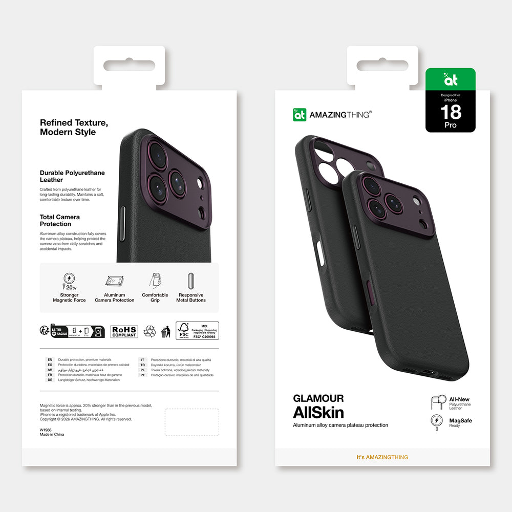 AmazingThing Glamour AllSkin iPhone 18 Pro-kasse med kameraomslag, MagSafe-kompatibel - lilla