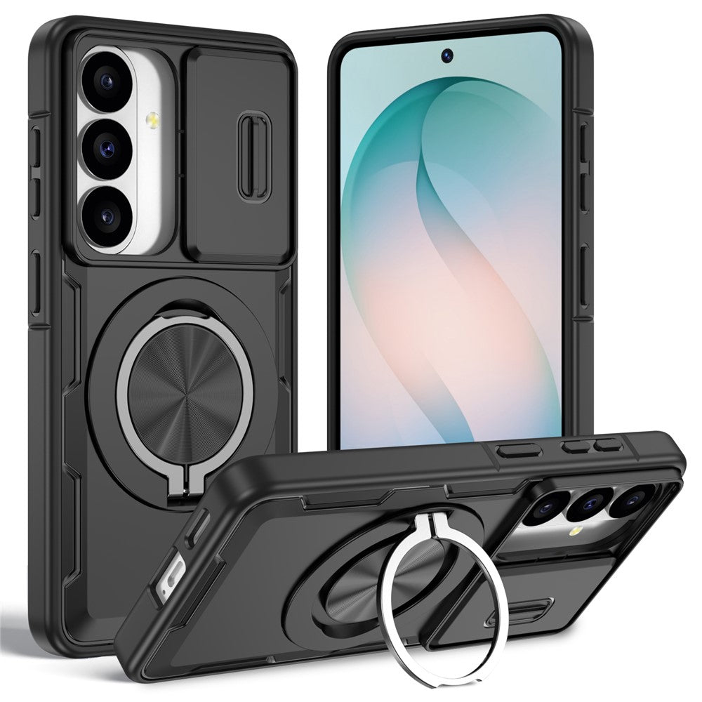 Samsung Galaxy S26 Case med glidende kameraomslag og svingstativ kompatibel med MagSafe - sort