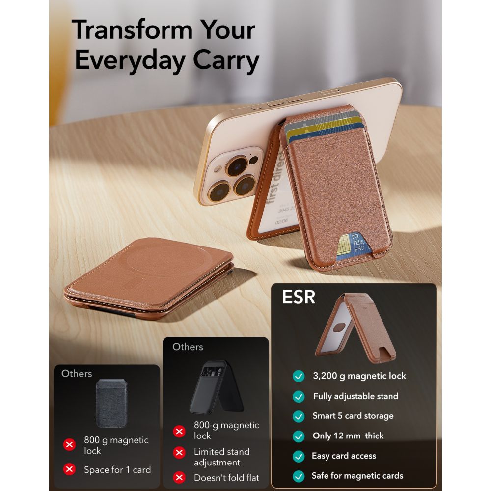 ESR Classic RFID Magnetic Wallet Stand MagSafe for Phone - Brown