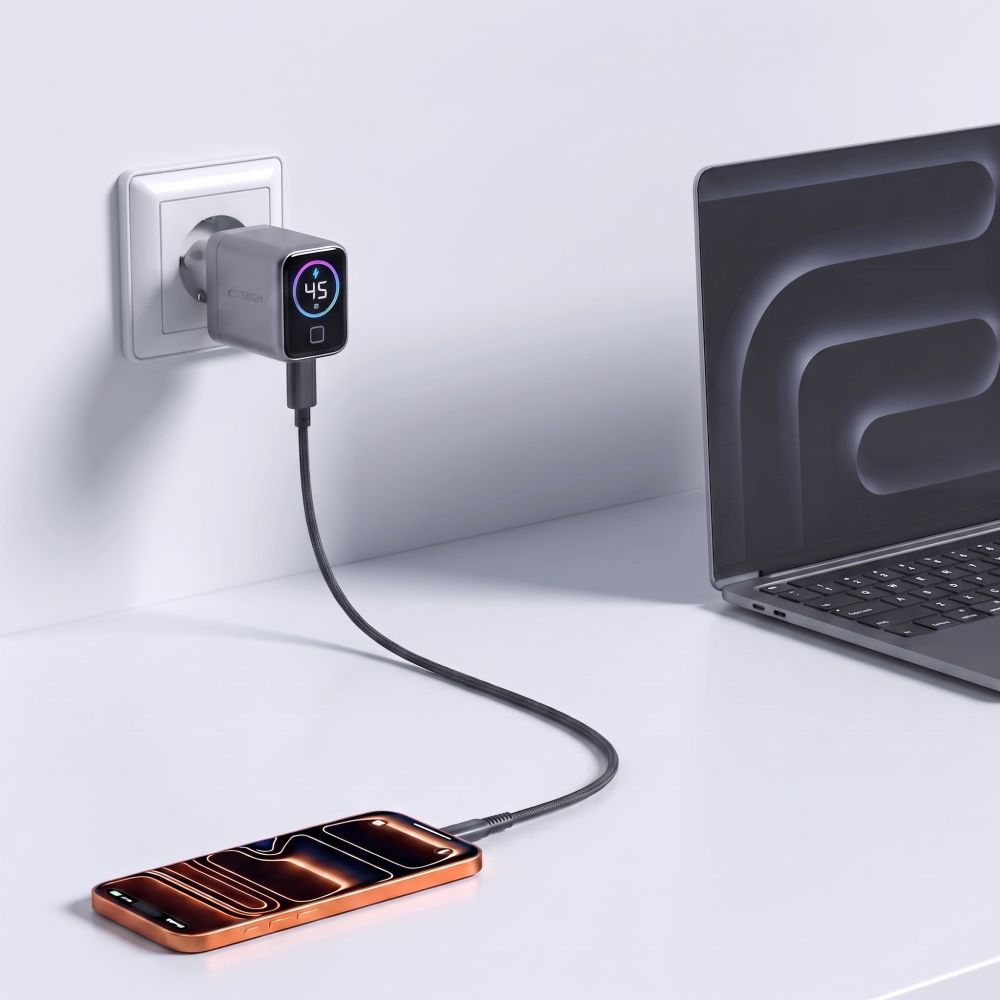 Tech-Protect PowerVision NC45W-GaN 1-Port PD 45W Wall Charger - Dark Gray