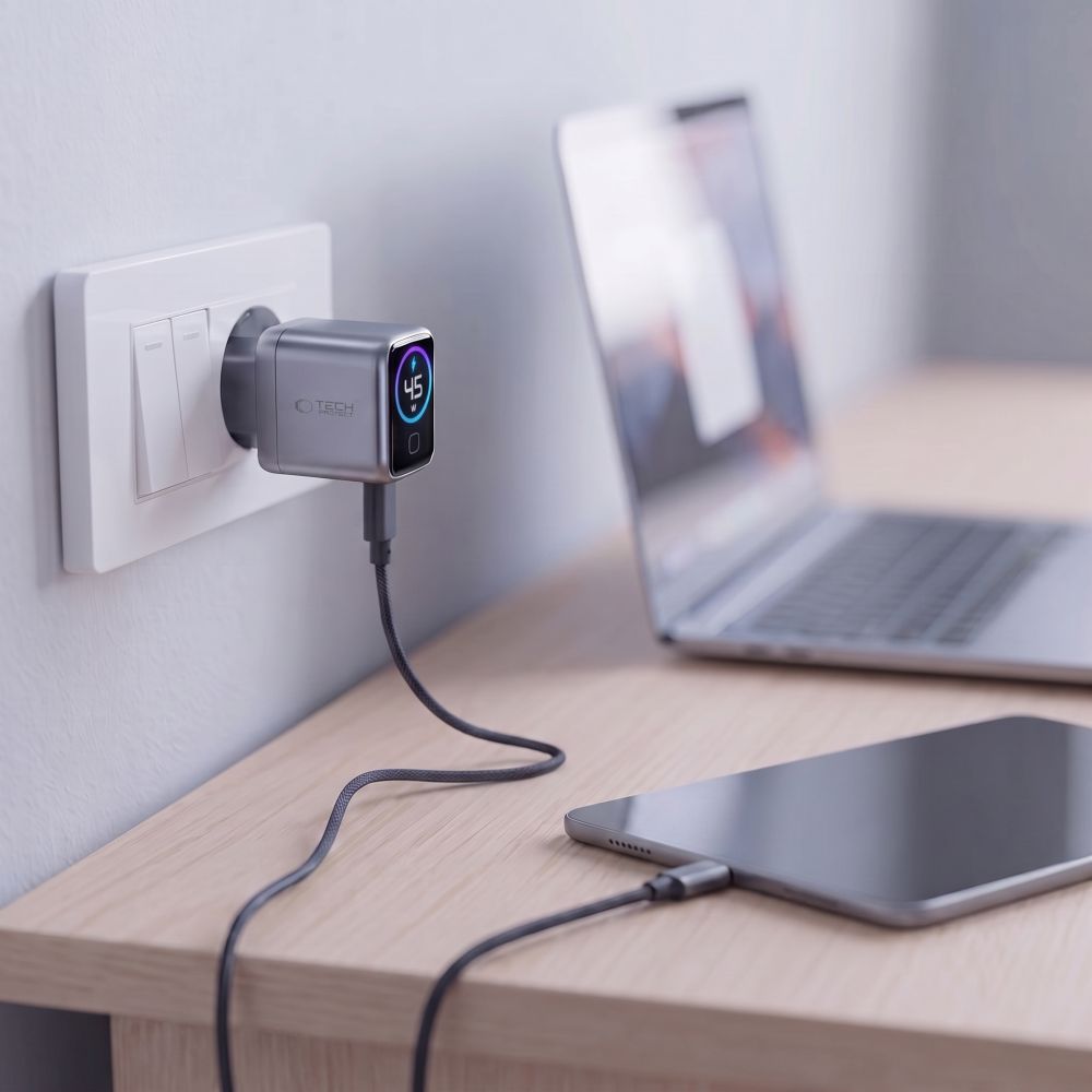 Tech-Protect PowerVision NC45W-GaN 1-Port PD 45W Wall Charger - Dark Gray