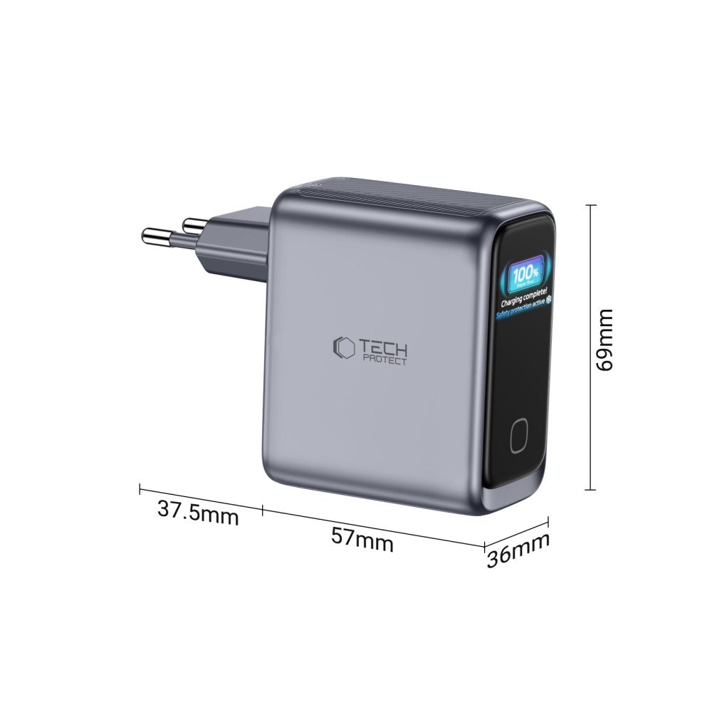 Tech-Protect PowerVision NC100W-GaN 3-Port PD 100W / QC3.0 Wall Charger - Dark Gray
