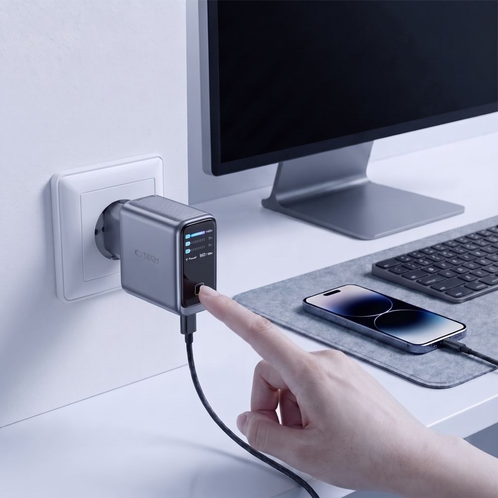 Tech-Protect PowerVision NC140W-GaN 4-PORT PD 140W / QC3.0 Wall Charger - Dark Gray