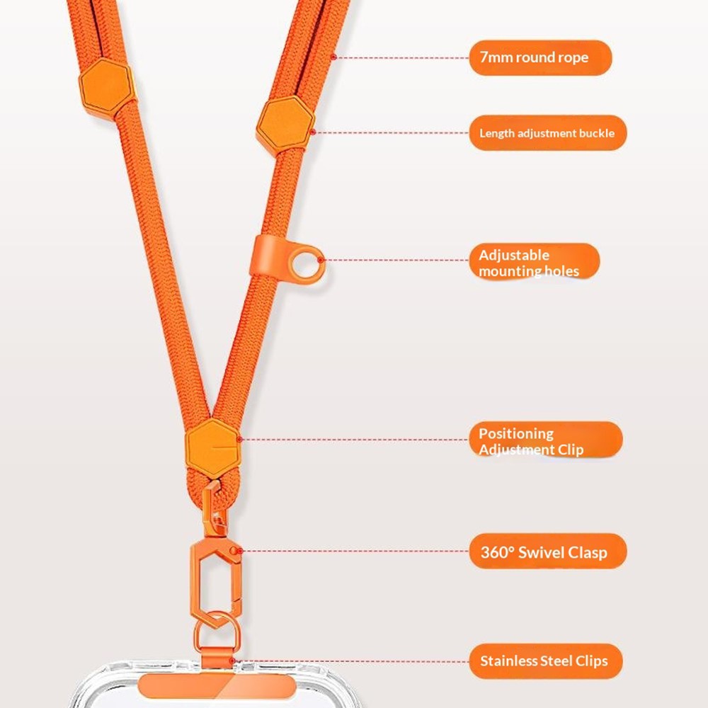 150 cm justerbar nakke- og skulderrem med stålplade - orange