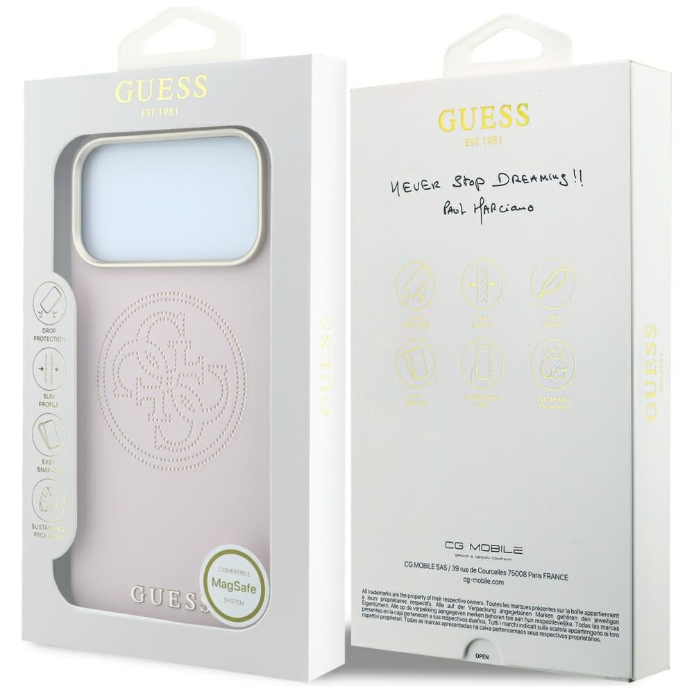 Guess Perforeret 4G Gold Logo Magsafe Case til iPhone 17 Pro / 18 Pro - Pink