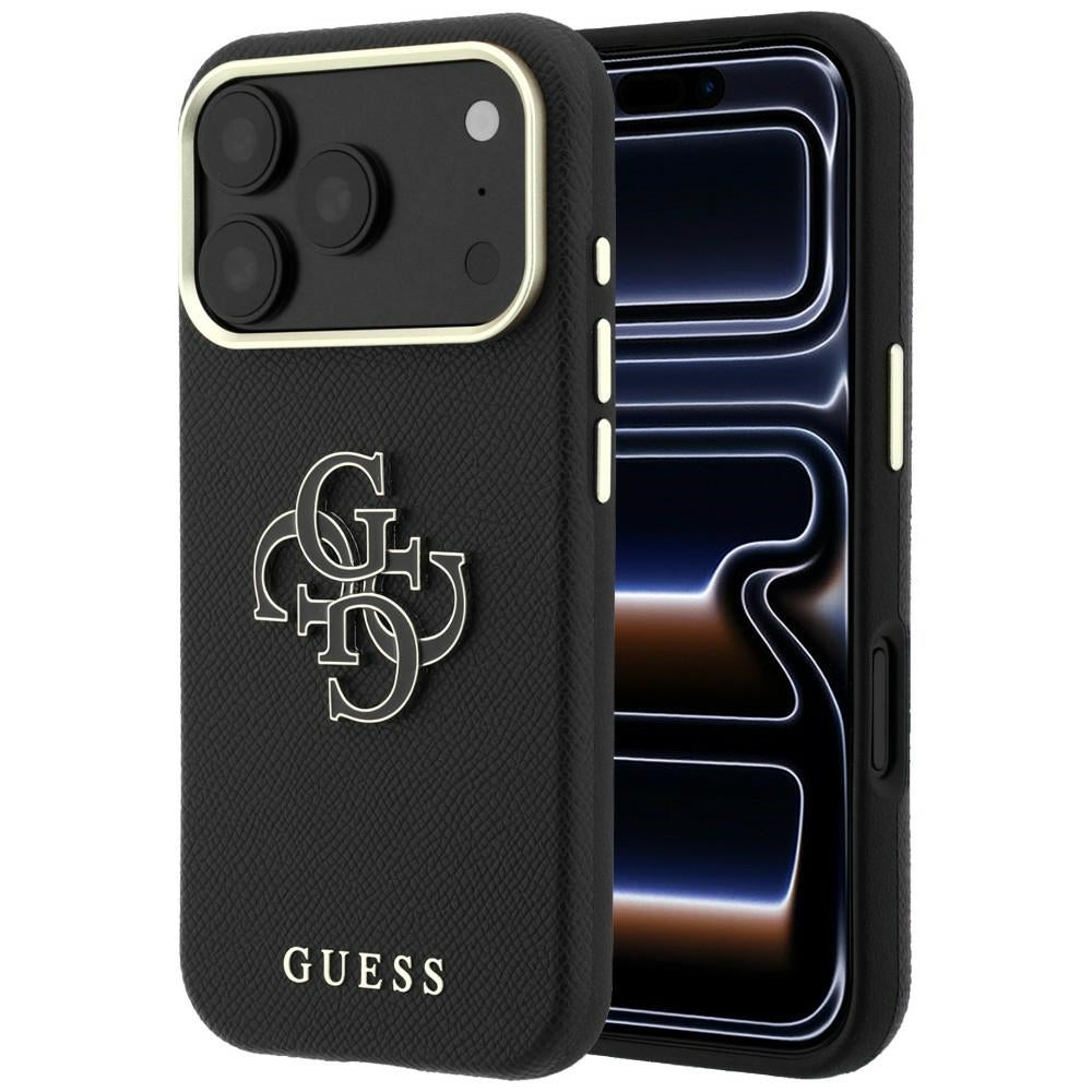 Guess Grained & Big Resin Logo Case til iPhone 18 Pro / 17 Pro - sort