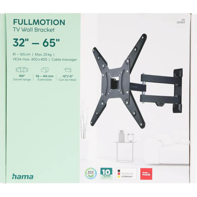 Hama Tv Wall Bracket Full Motion Vesa Up To 400x400 65" Black