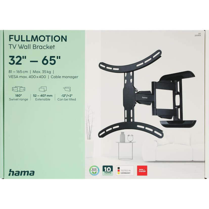 Hama Tv Wall Bracket Full Motion Vesa Up To 400x400 65" Black
