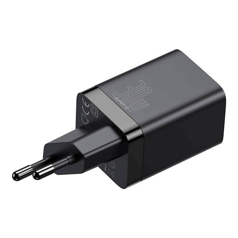 Baseus Super Si Pro hurtigoplader USB + USB-C 30W (sort)