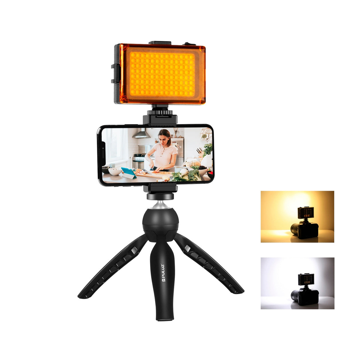 Puluz live optagelsessæt stativ + LED-lampe + telefonclip PKT3131B