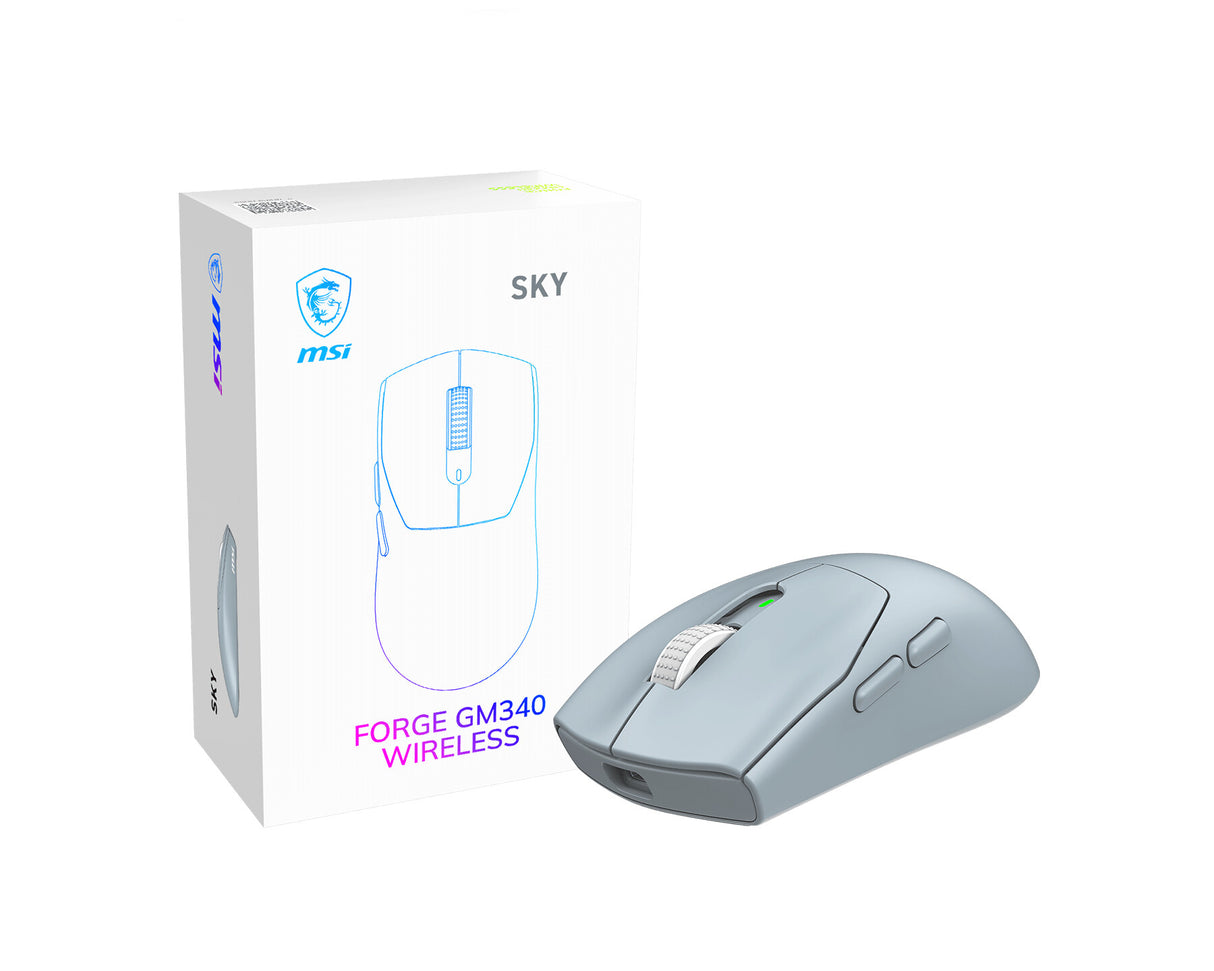 MSI Forge Gm340 Wireless Sky mus Spil Ambidextrous RF trådløs + Bluetooth Optisk 12000 dpi