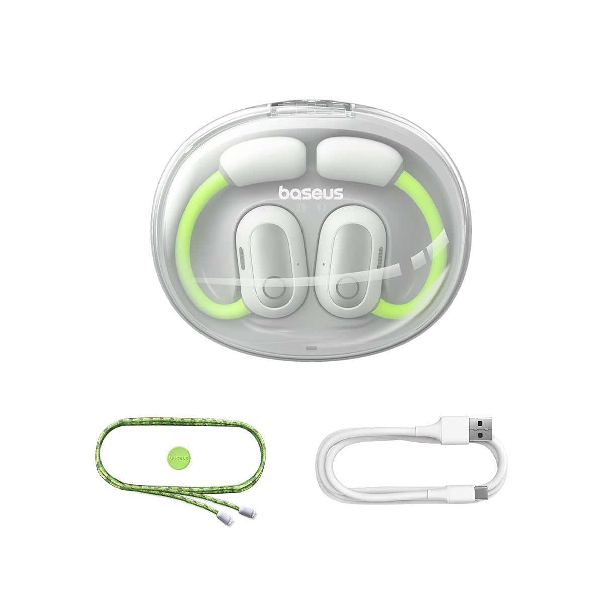 Baseus Eli Sport 1 Headset True Wireless Stereo (TWS) Ørekrog, Open-ear Opkald/musik USB Type-C Bluetooth Lysegrøn, Hvid
