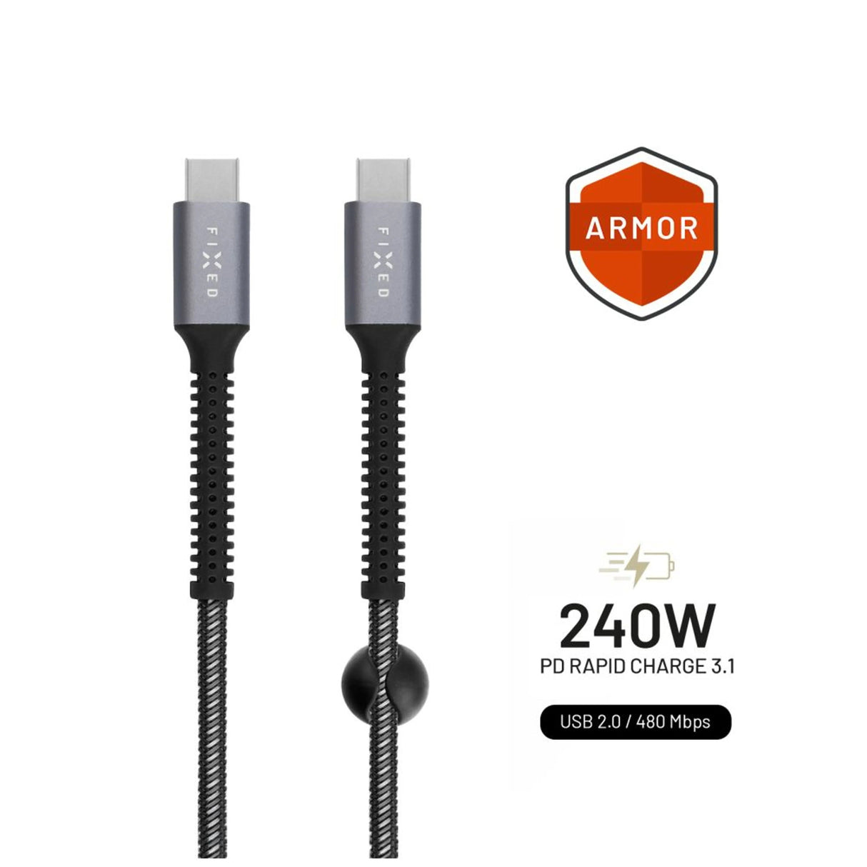 FIXED FIXDA-CC2-GR USB-kabel USB 2.0 2 m USB C 4,8 Gbit/sek. 240 W Grå
