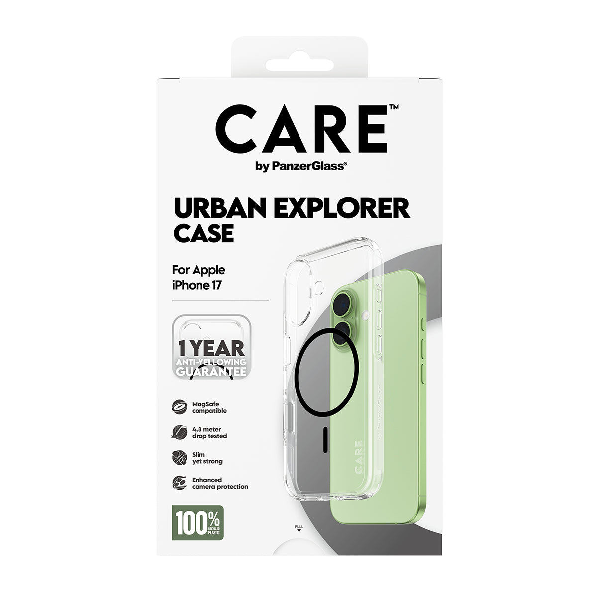 PanzerGlass CARE by ® Flagship Case Transparent Urban Explorer m. Sort MagSafe iPhone 17